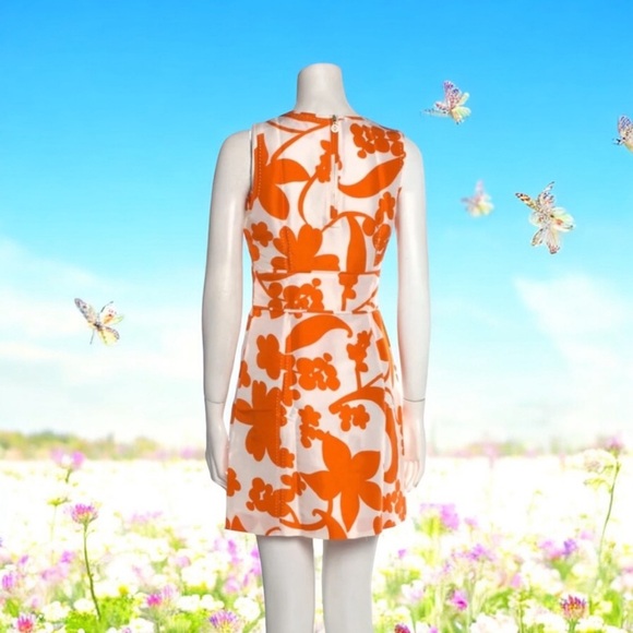 Tory Burch Floral Orange Silk Sleeveless Dress with Piping - Picture 2 of 4